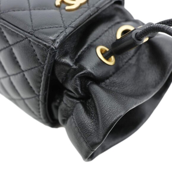 Chanel  Drawstring CC Mini Quilted Leather Bucket Crossbody Bag Black - Picture 6 of 11